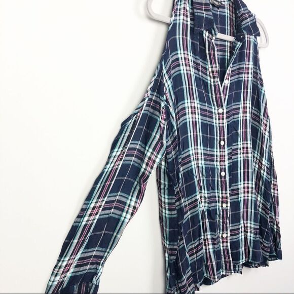 EXPRESS | Cold Shoulder Plaid Button Up Shirt - Picture 3 of 8